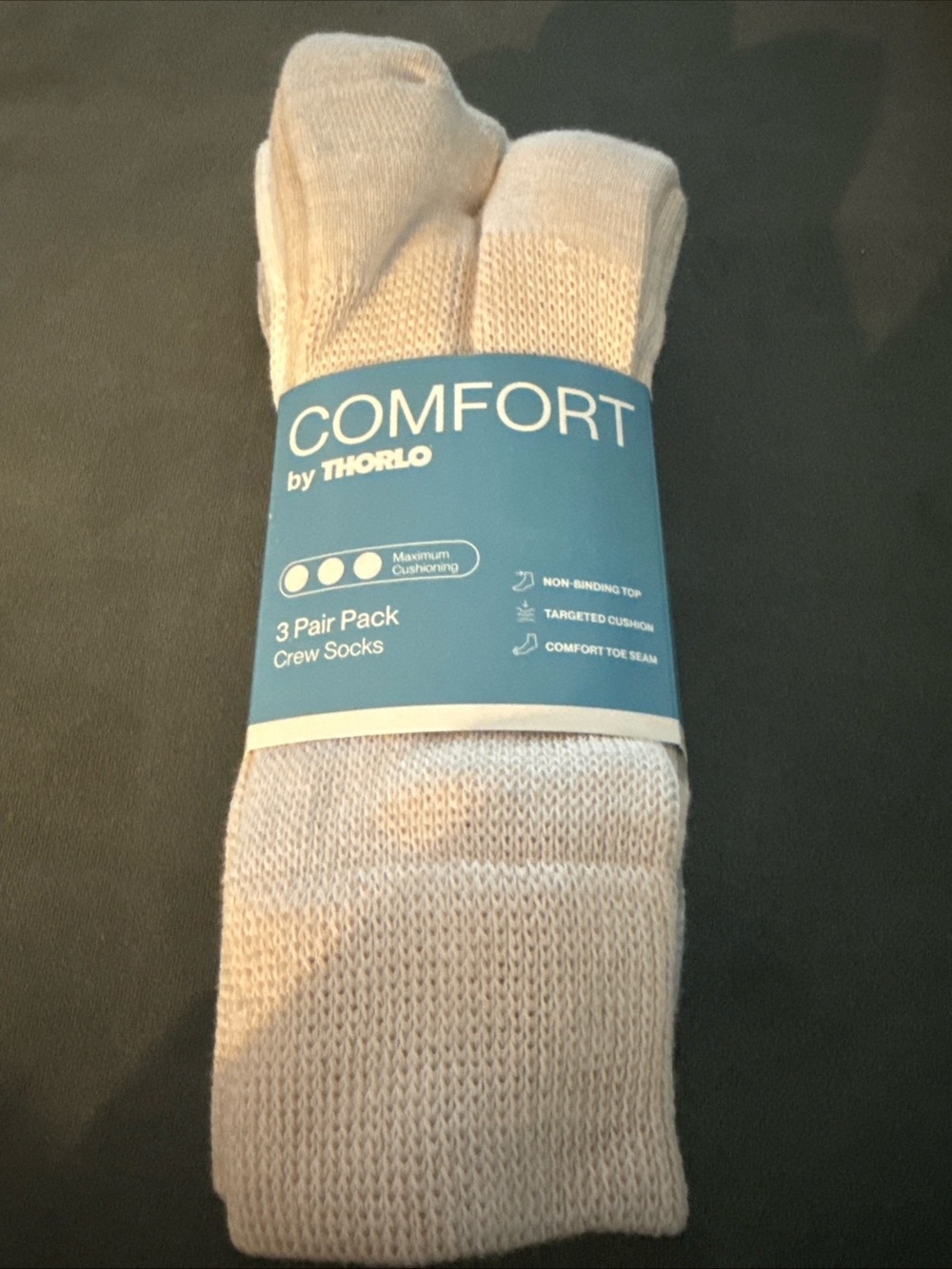 Comfort by Thorlo Men’s Crew Socks - Cream (3 Pair Pack) NEW